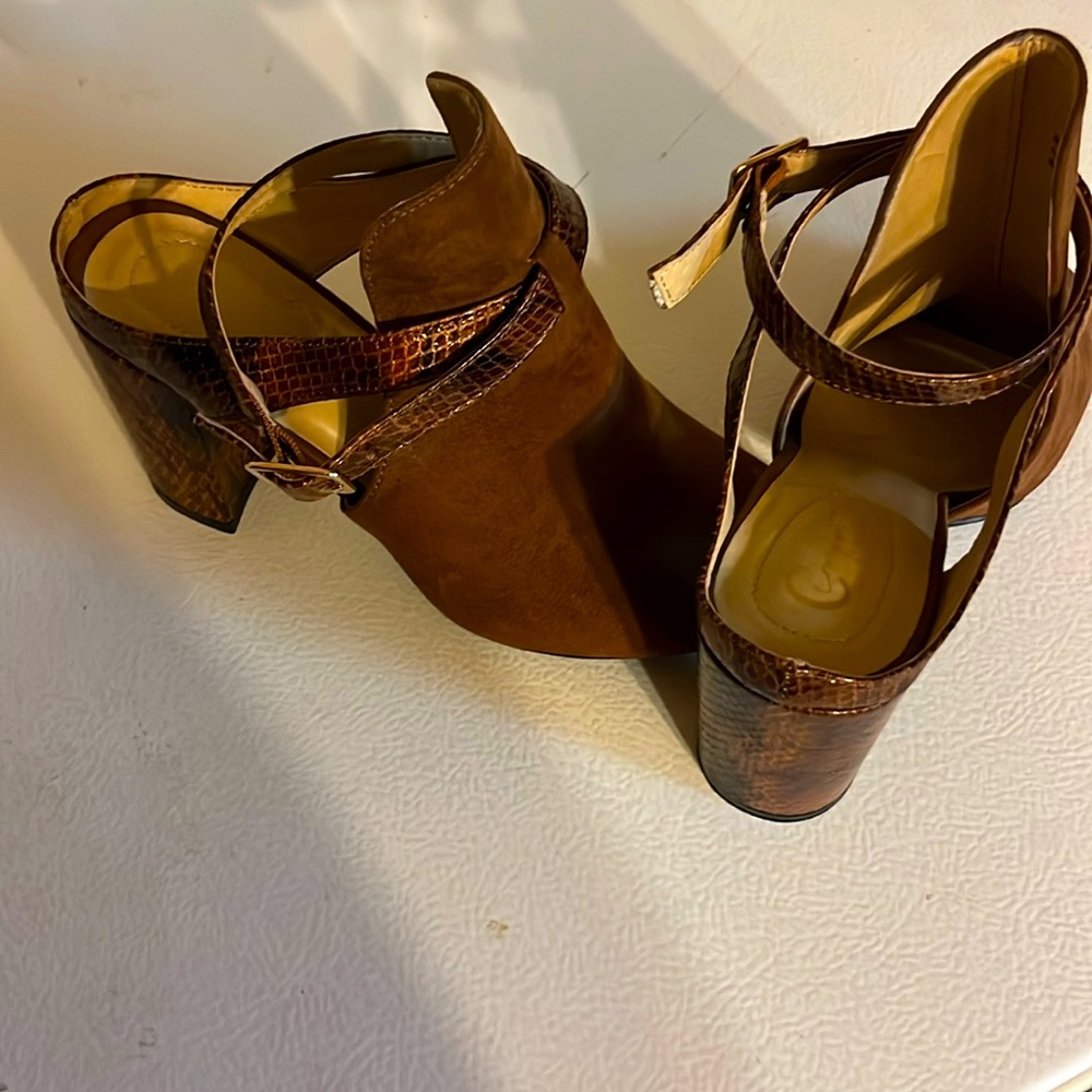 Women Brown backstrap chunky heels
